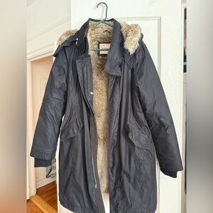 Aritzia Hooded Black Coat with Faux Fur Lining